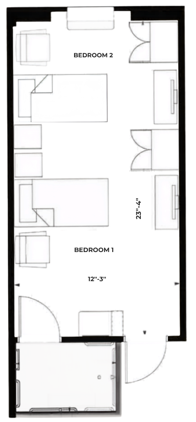 Semi-private residence — two-person floor plan